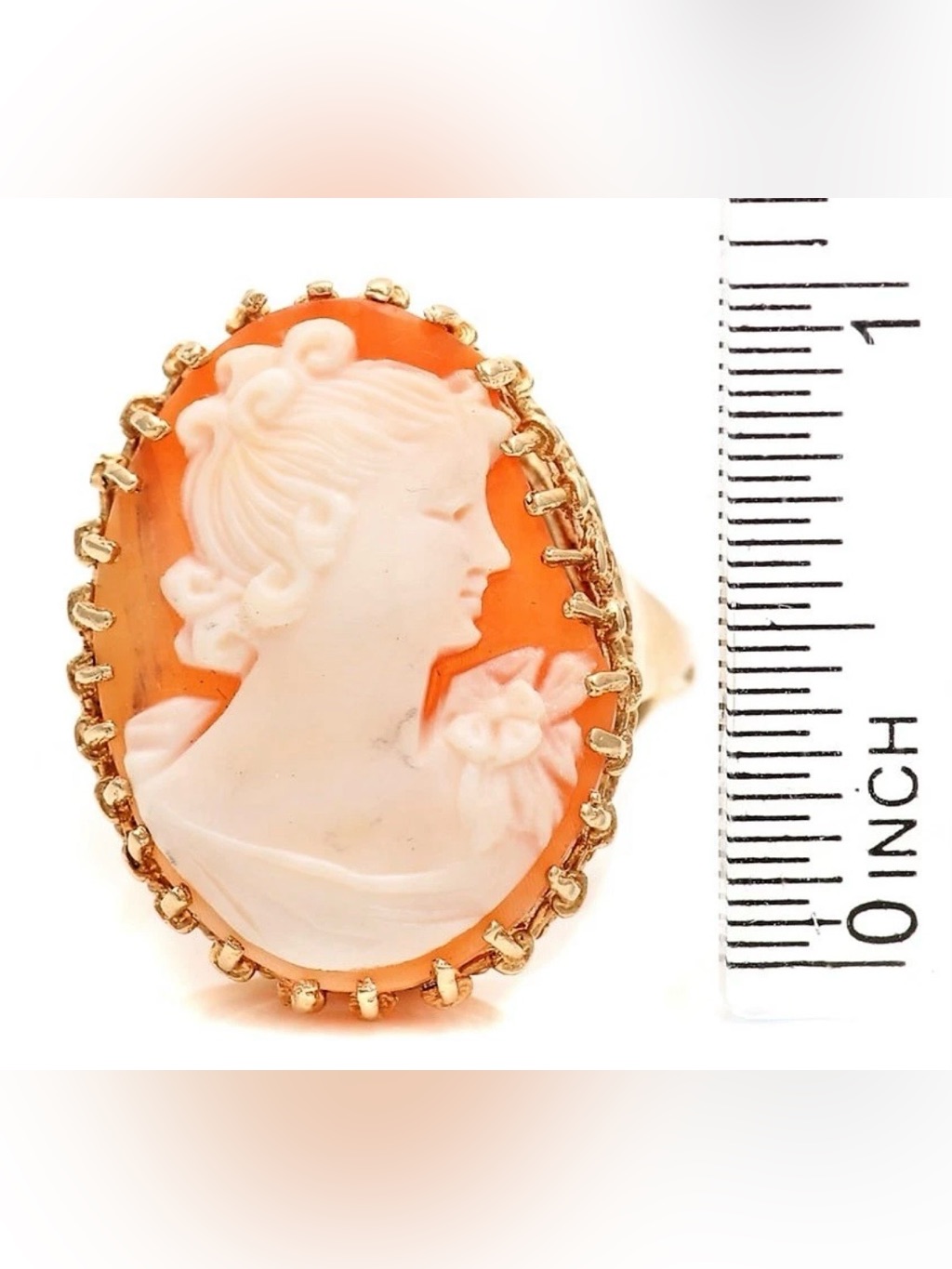Ornate Antique Large Victorian 14k Carved Shell Cameo Portrait Ring 8gm Sz 11